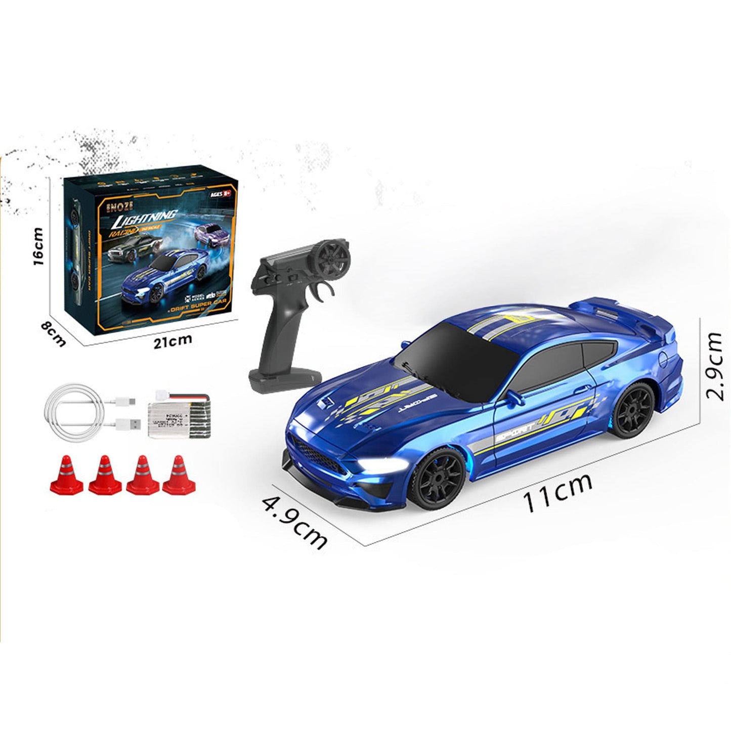 Masina RC Drift 1:43 cu Tractiune Integrala – Masinuta de Curse cu Telecomanda si Control prin Aplicatie, 2,4 GHZ, Efecte Luminoase, Jucarie Interactiva pentru Copii 7+ Ani, Ideala pentru Interior si Exterior, Albastru