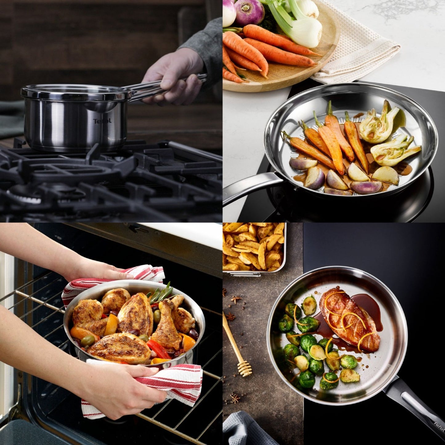 Set vase Duetto Plus 7 piese, 16-24cm, 1.5-5l, otel, argintiu