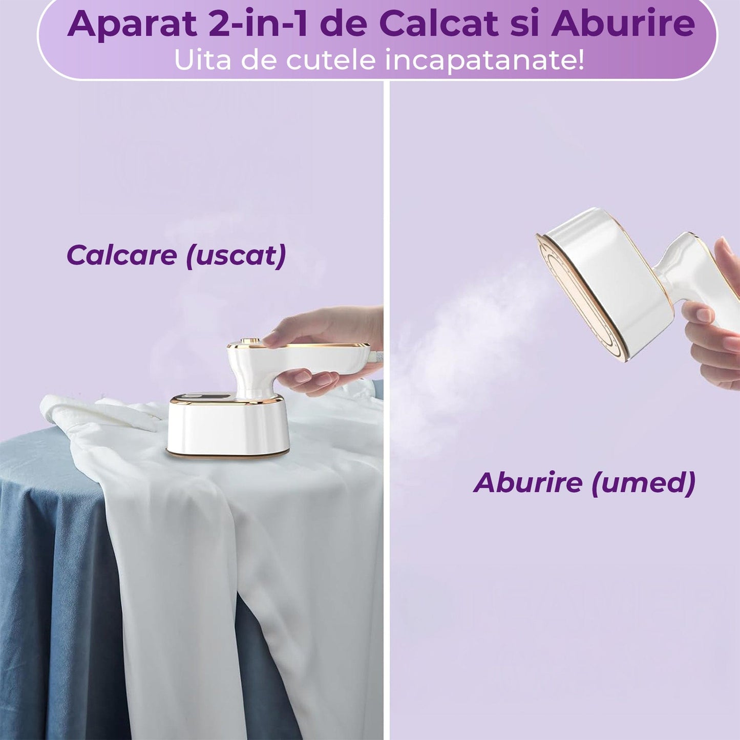Mini Fier de Calcat si Steamer 2 in 1 - Compact pentru Calatorii, 1000W