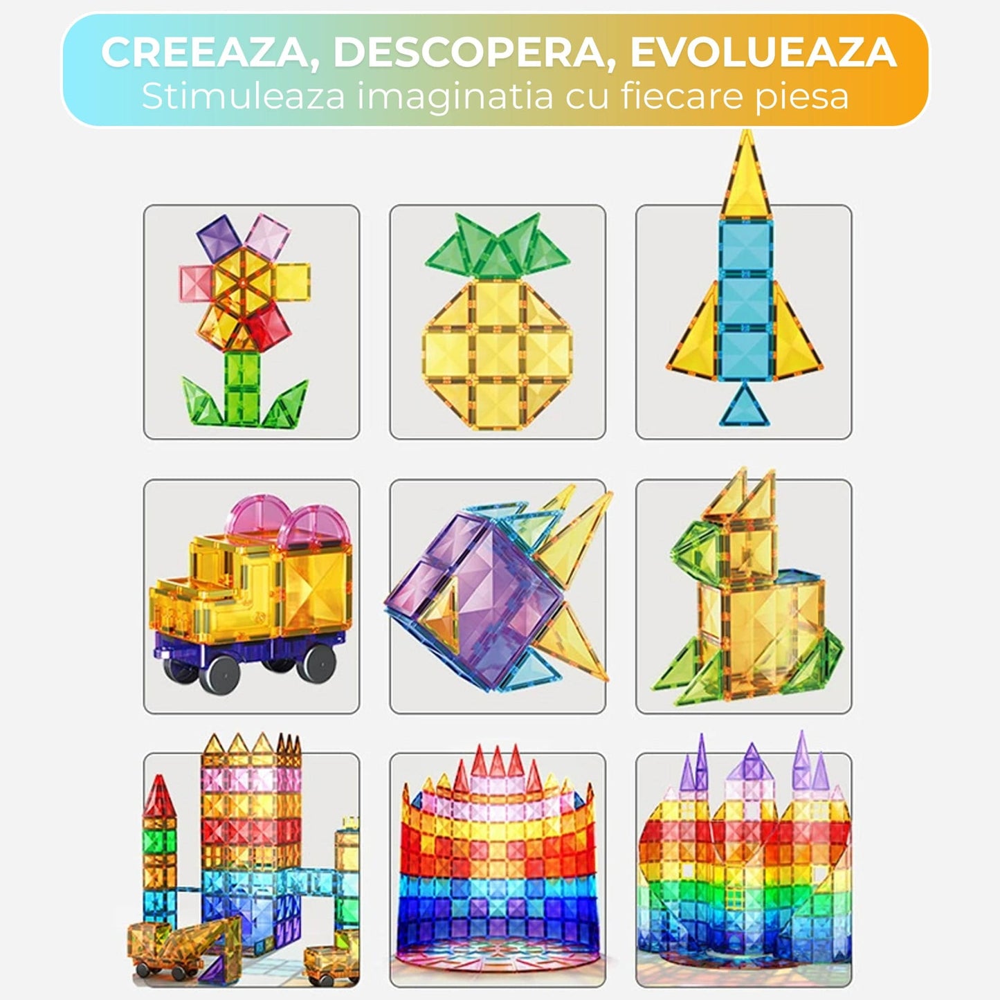 Set Constructii Magnetice 60 Piese - Joc STEM Educativ pentru Copii 3+ Ani