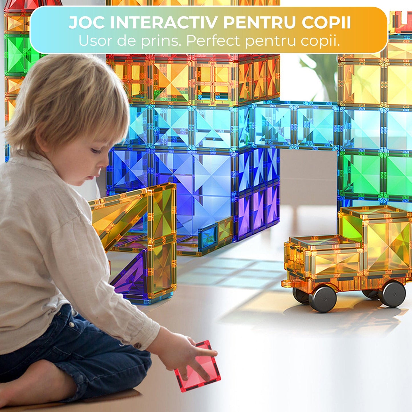 Set Constructii Magnetice 60 Piese - Joc STEM Educativ pentru Copii 3+ Ani