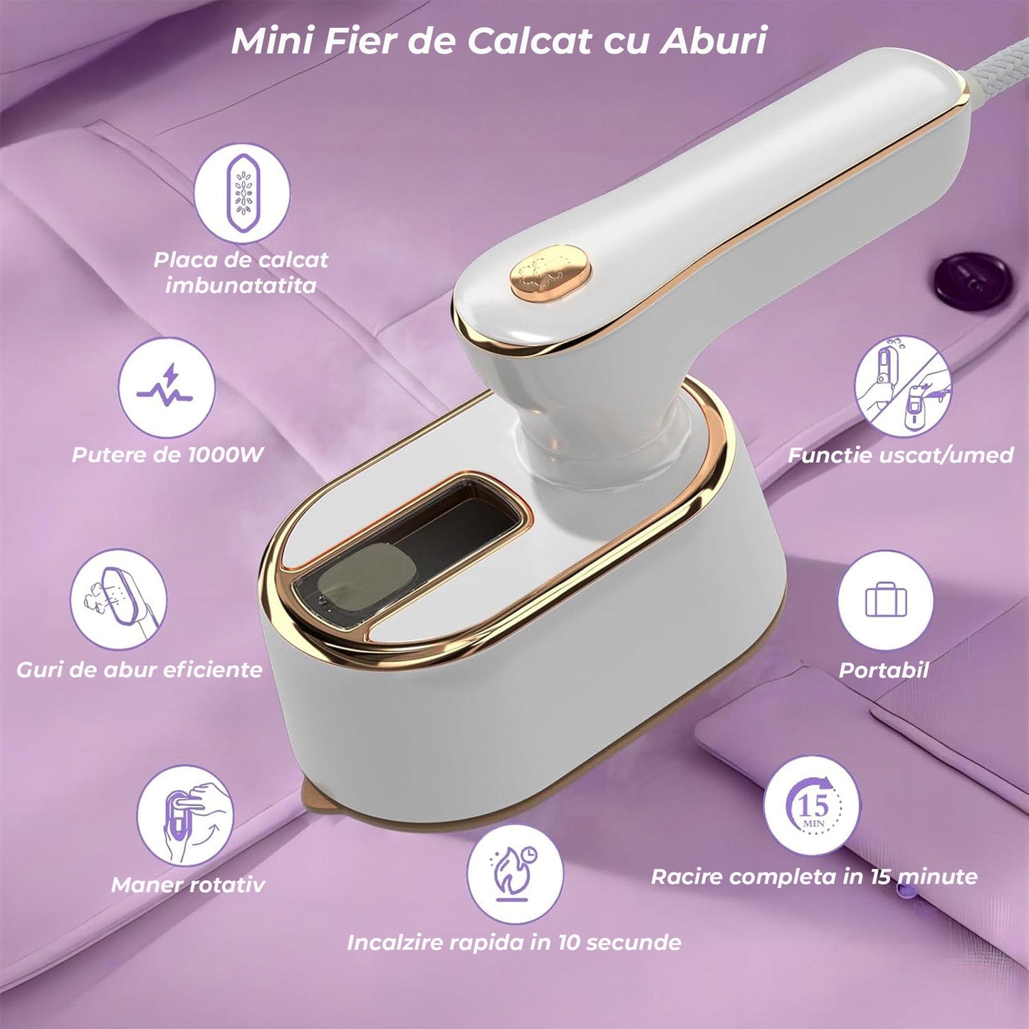 Mini Fier de Calcat si Steamer 2 in 1 - Compact pentru Calatorii, 1000W