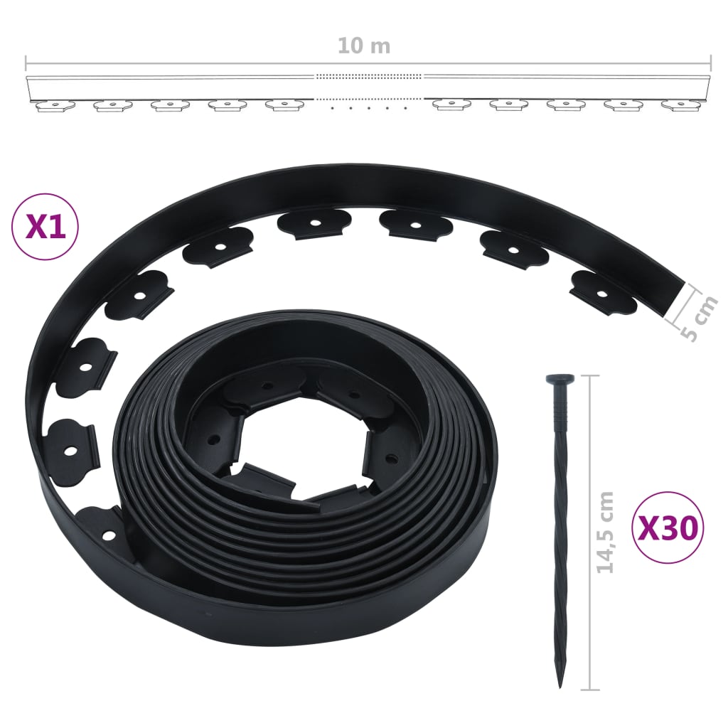Bordură De Gazon Flexibilă Cu 30 Țăruși, 10 M, 5 Cm
