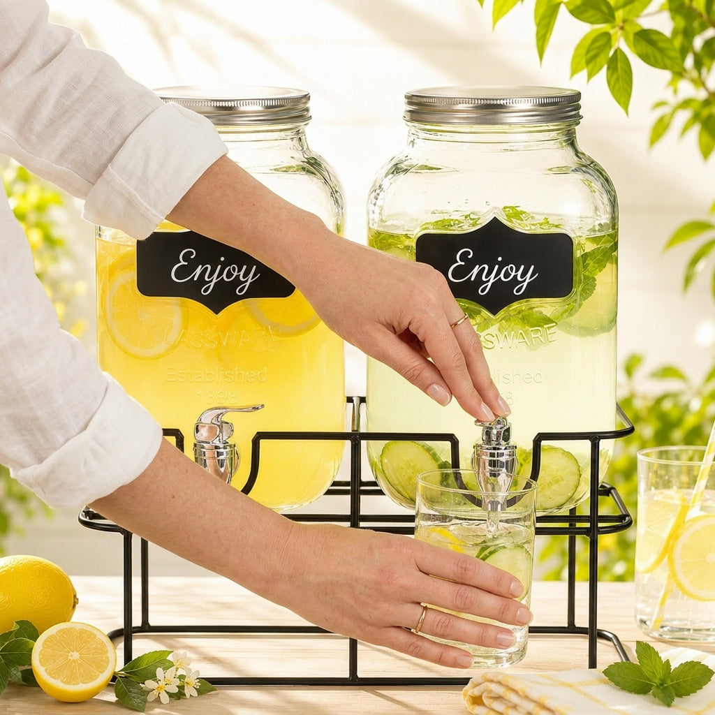 Set Elegant Dozatoare Bauturi 2x4L pentru Terasa si Petreceri