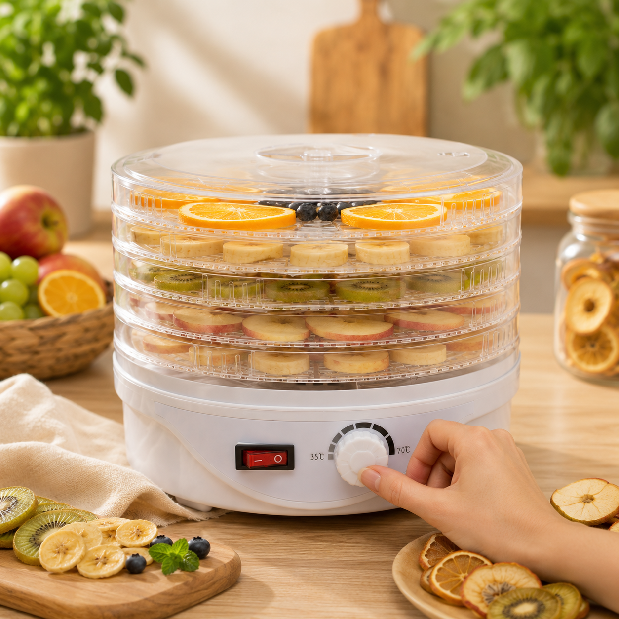 Deshidrator De Alimente Cu 6 Tăvi Stivuibile (Rotund)