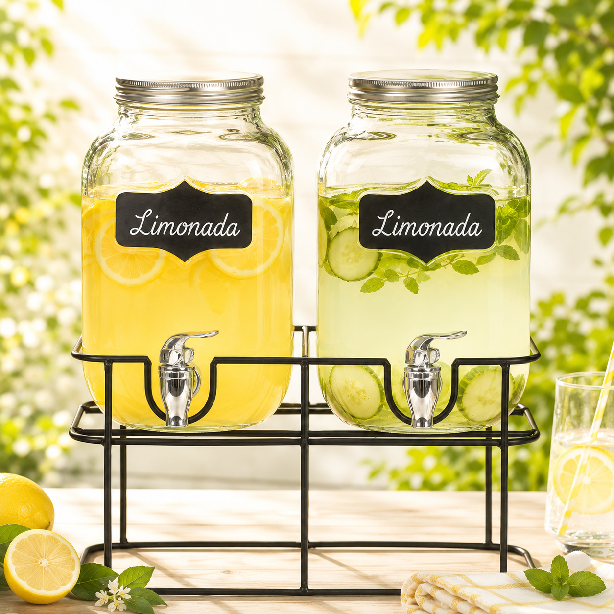 Set Elegant Dozatoare Bauturi 2x4L pentru Terasa si Petreceri