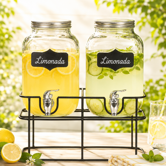 Set Elegant Dozatoare Bauturi 2x4L pentru Terasa si Petreceri