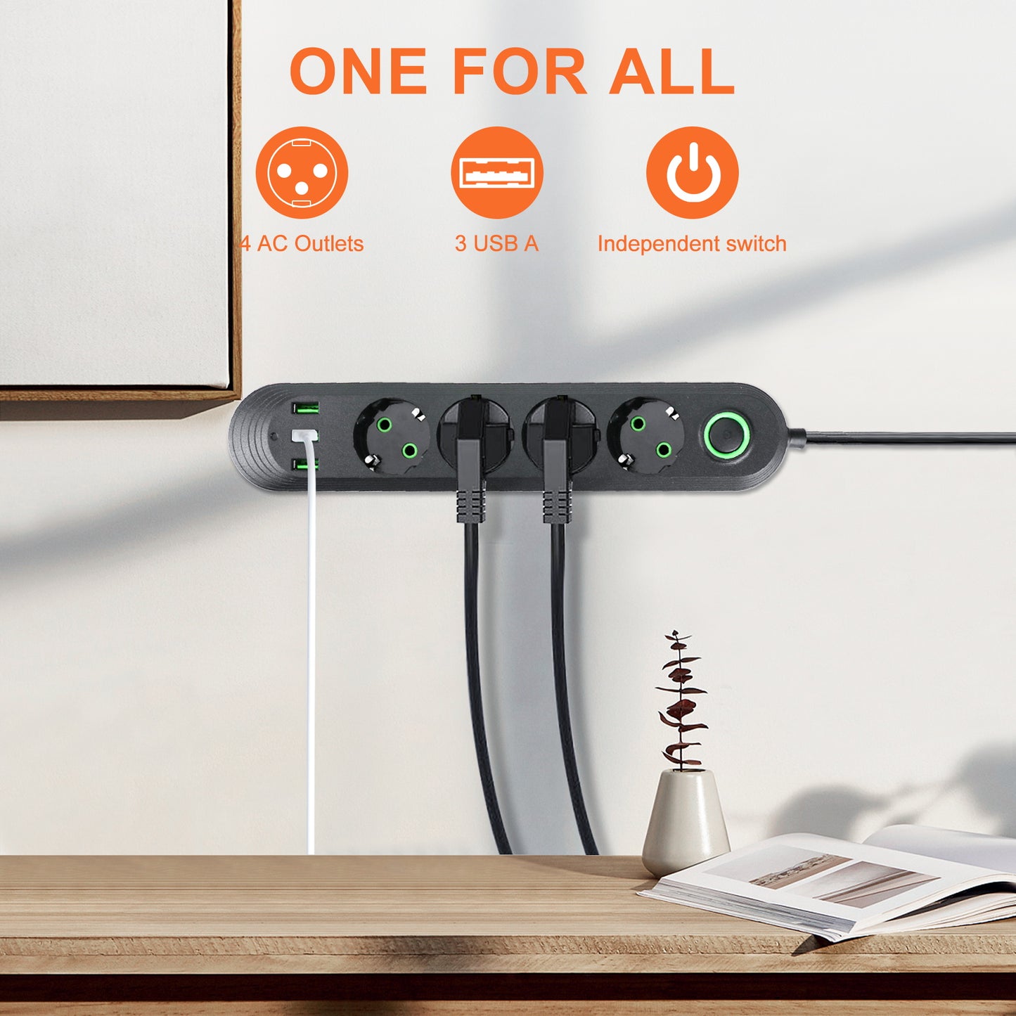 Prelungitor multifunctional 5 Prize + 3 USB. Cablu 3M.