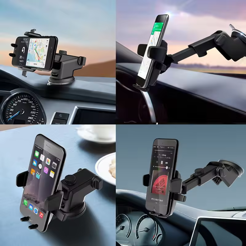 Suport Auto Telefon cu Ventuză și Braț Telescopic – Rotire 360° – Fixare Anti-Șoc