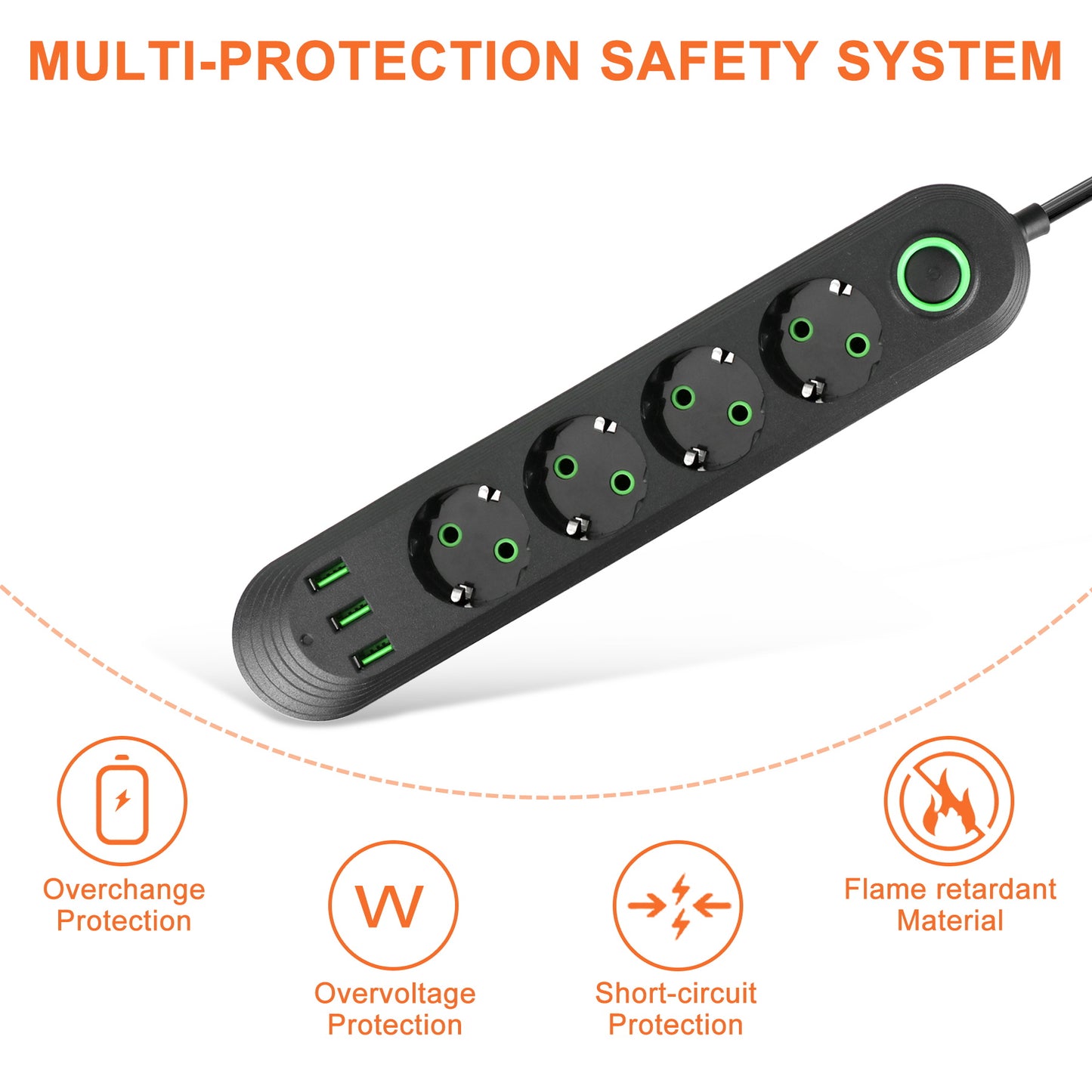Prelungitor multifunctional 5 Prize + 3 USB. Cablu 3M.