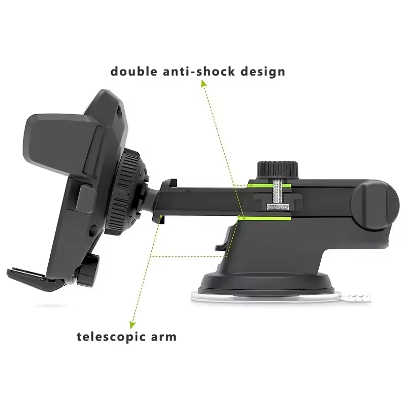 Suport Auto Telefon cu Ventuză și Braț Telescopic – Rotire 360° – Fixare Anti-Șoc