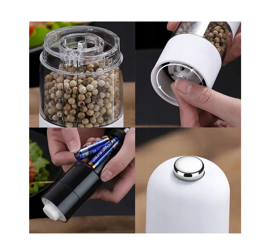 Râșniță electrică sare și piper cu reglaj granulație și LED