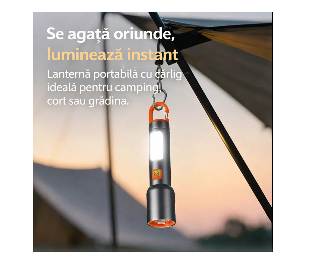 Lanternă LED Reîncărcabilă 2 în 1 – Compactă, USB, Puternică