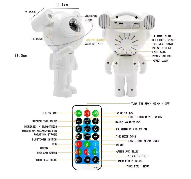 Proiector LED Astronaut Galaxy cu Bluetooth - Lumini RGB Night Light