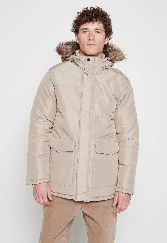 Geacă / Parka bărbați Jack & Jones – sezon rece cu gluga culoare beige