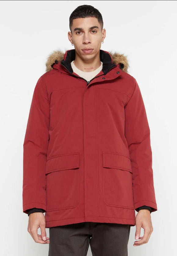 Geacă / Parka bărbați Jack & Jones – sezon rece cu glugă culoare roșie