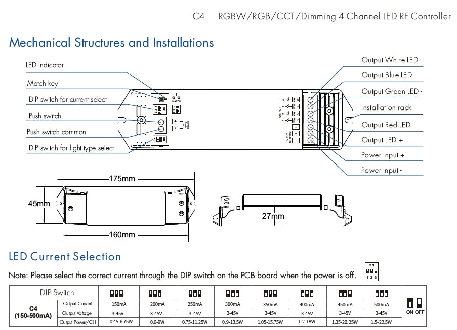 Controller LED C4 – 4 Canale Constant Current, RGB / RGBW / CCT