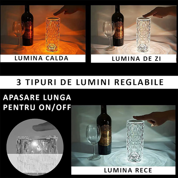 Lampa de masa LED cu efect cristal
