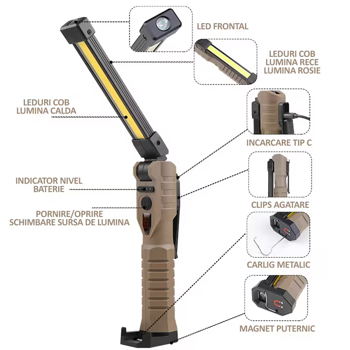 Lanterna de lucru COB LED cu acumulator