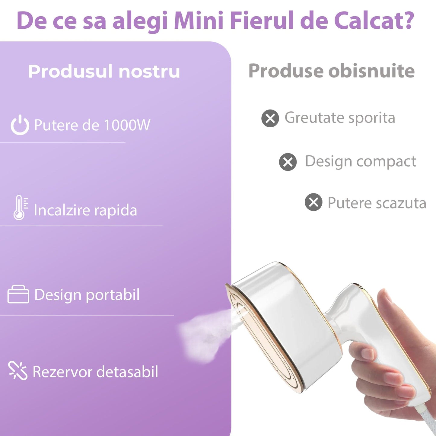 Mini Fier de Calcat si Steamer 2 in 1 - Compact pentru Calatorii, 1000W