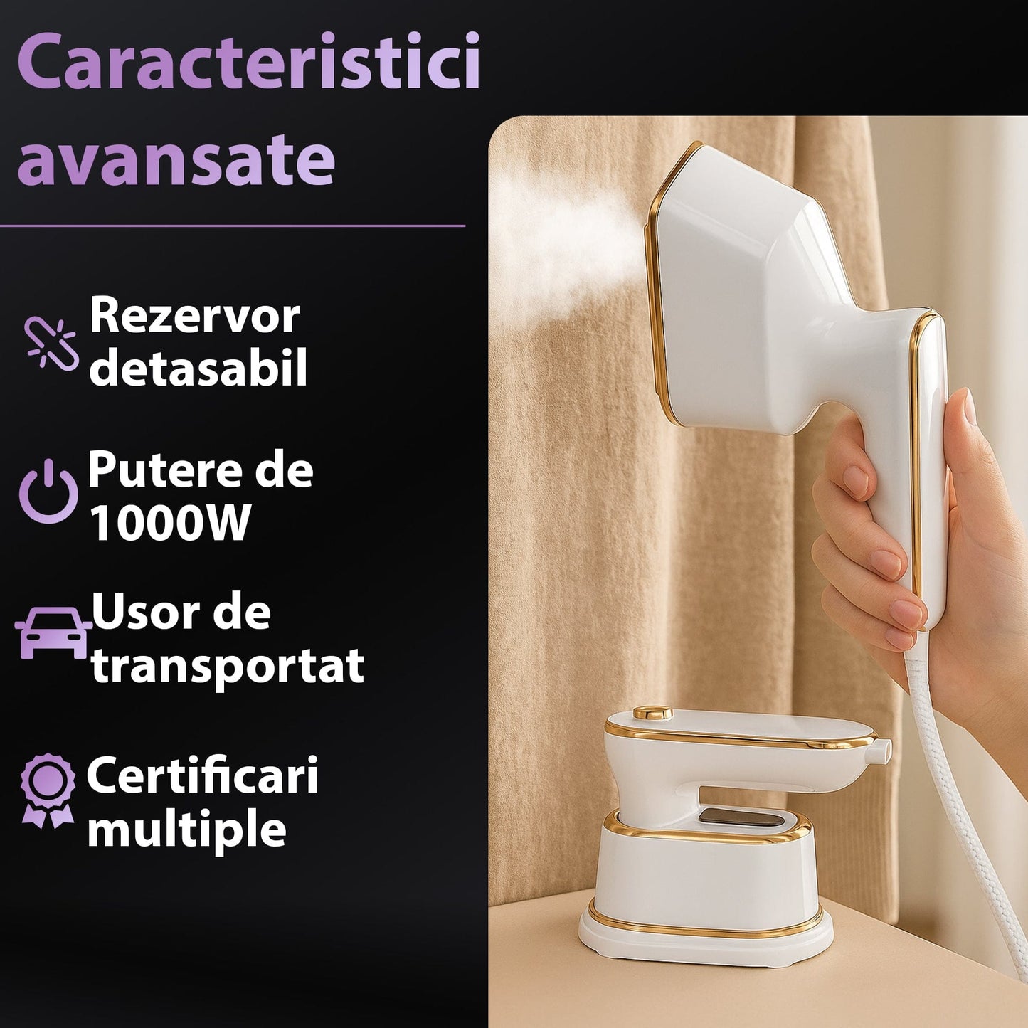 Mini Fier de Calcat si Steamer 2 in 1 - Compact pentru Calatorii, 1000W