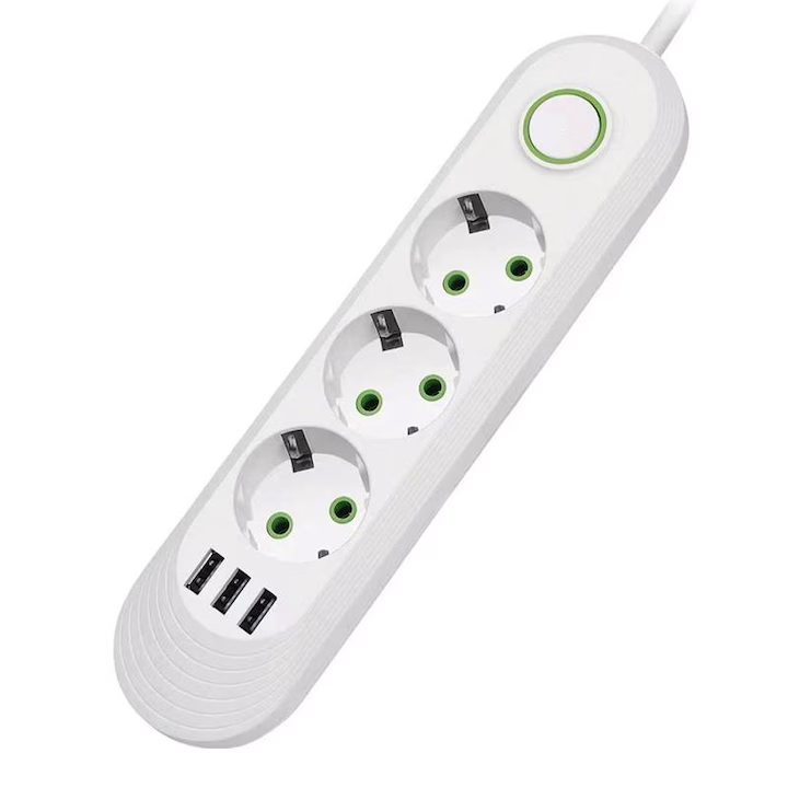 Prelungitor Multifuncțional 3 Prize + 3 USB